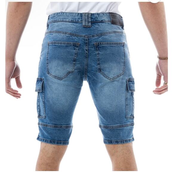 X Ray Mens Cargo Biker Slim Fit Casual Stretch Light Blue Denim Shorts 38 - Picture 2 of 12